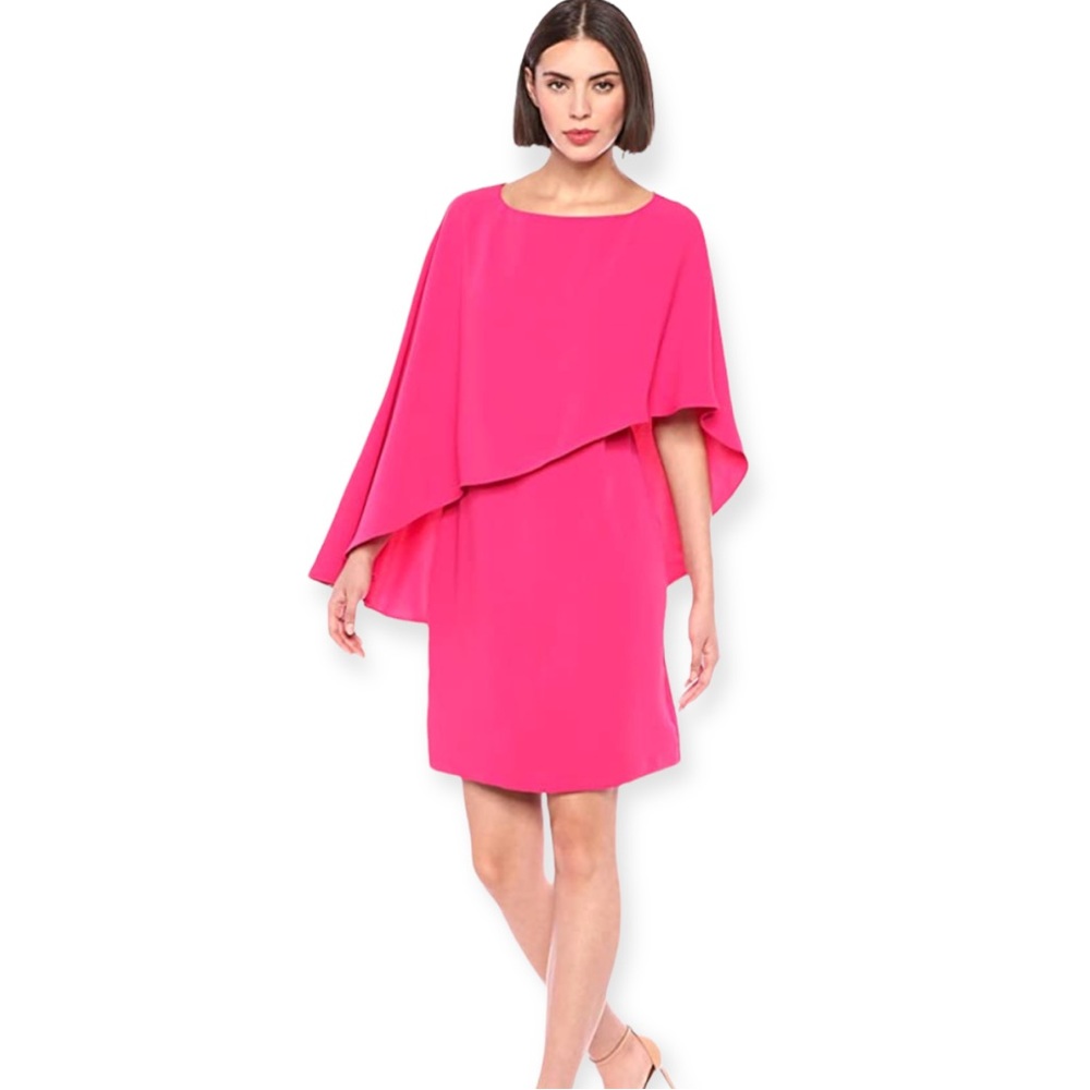 Trina Turk Adore Draped Cape Overlay Pink Popover Tunic Dress - S